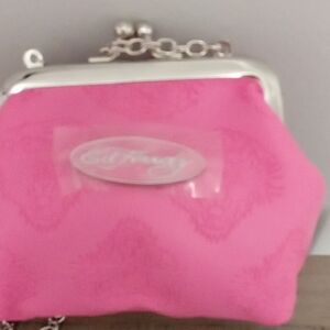 Ed Hardy Pink Kisslock Shoulder Clutch Coin Pouch New